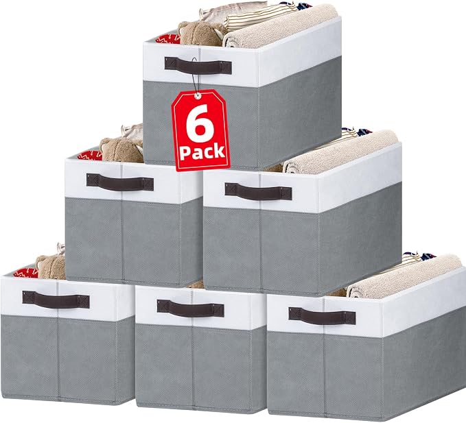 Closet Organizers and Storage Baskets - 6 Pack Shelf Organizer Bins with Handles - Clothes Storage Bins for Bedroom Nursery Home Closet Organization - Blanket Toy Storage Organizer by Criusia