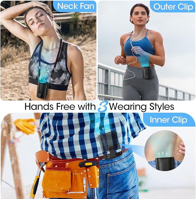 Heelkl 2026 AI Portable Fan Rechargeable, 4-Speed Strong Airflow, Personal Waist Fan with up to 25H of Working Time, Hands-Free Hanging Neck Fan, Wearable Belt Fan for Camping, Outdoor, Jobsite - Image 4