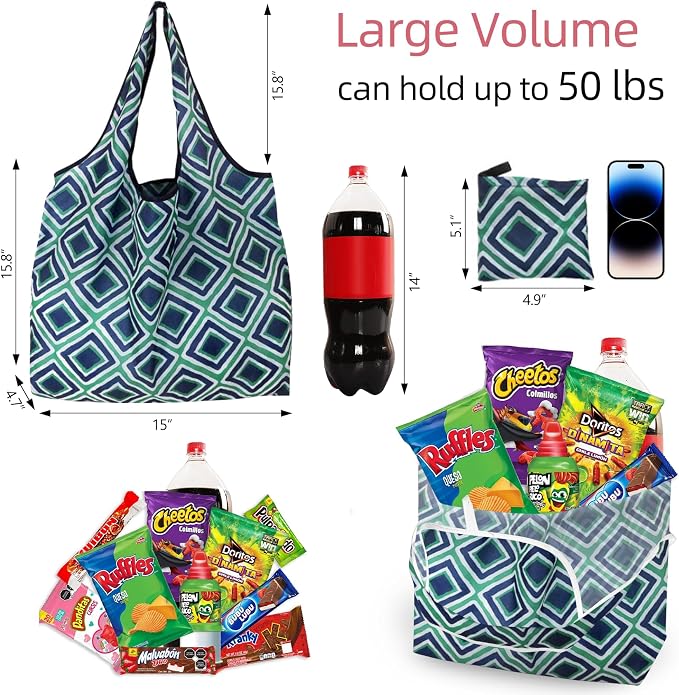 6 Pack Reusable Grocery Bags Heavy Duty with Handles, Reusable Shopping Bags for Women, Foldable, Washable for Store, Travel - Image 4