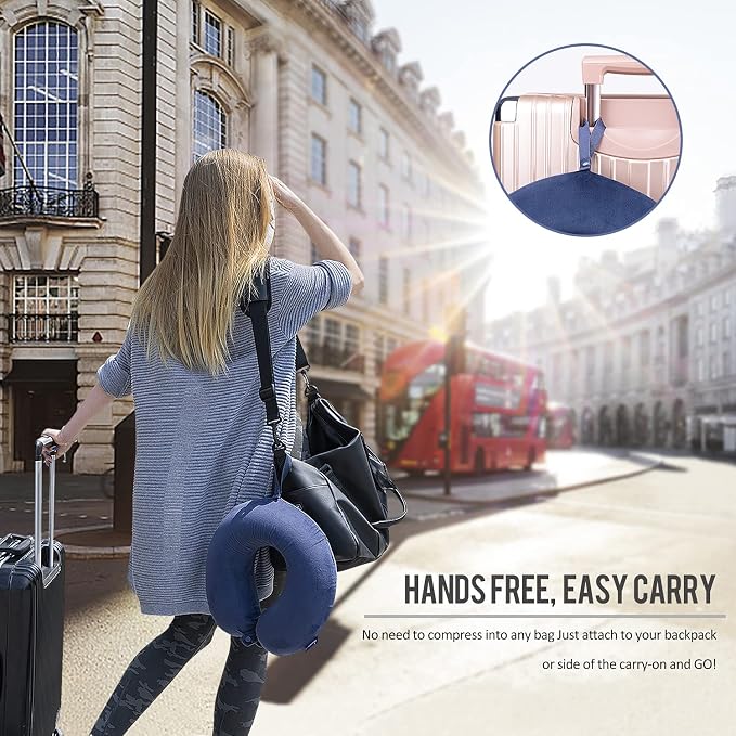 Travel Pillow Memory Foam - Head Neck Support Airplane Pillow for Traveling, Car, Home, Office, Travel Neck Flight Pillow with Attachable Snap Strap Soft Washable Cover - Image 2