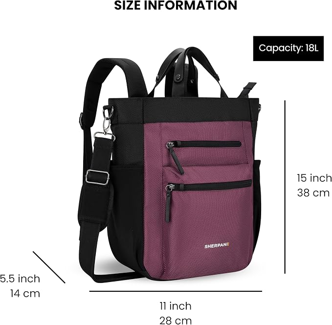 Sherpani Soleil, Anti Theft Convertible Backpack Tote (Pink Smoky Orchid) | 18L Travel Shoulder Bag, Everyday Crossbody Purse, RFID Protection, Business Daypack, Travel Gift for Women, Fits 13" Laptop - Image 3