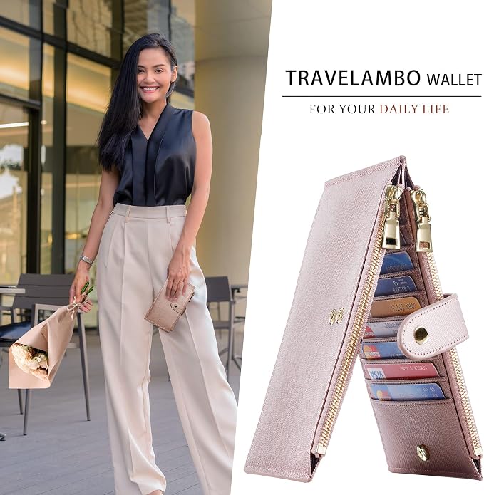 Travelambo RFID Wallet Women Large Size Bifold Multi Card Wallet Case with Zipper Pocke Credit Card Holder for Women - Image 5