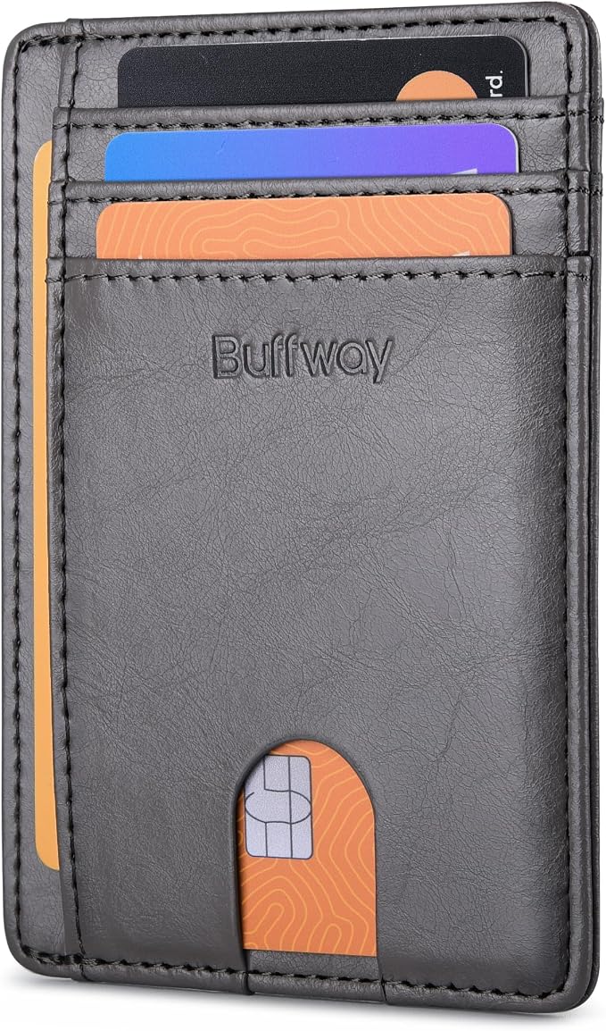 Buffway Slim Minimalist Front Pocket RFID Blocking Leather Wallets for Men and Women - Alaska Grey by Buffway