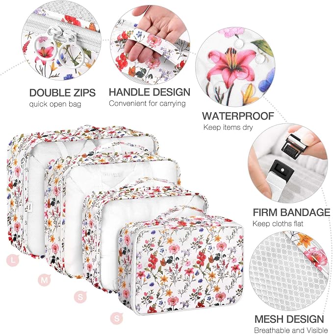 8 Set Packing Cubes for Suitcases, Packing Cube with Shoe, Cosmetics, Clothing, and Accessories Bags for Travel Luggage Organizer Women Men(Retro Flowers) - Image 3