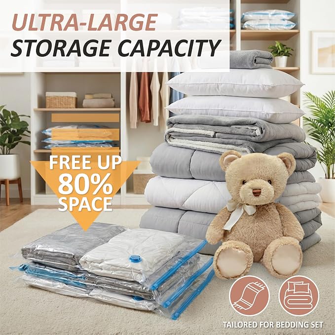 Cozy Essential Vacuum Storage Bags, 80% Compression Vacuum Seal Space Saver Plastic Packaging Bags for Clothes, Blankets, Pillow, Bedding, Comforters, Sealer Clothing Storage,8 XXL Jumbo - Image 2