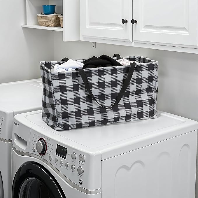 Household Essentials Black and White Plaid Krush Container All-Purpose Utility Tote - Image 2