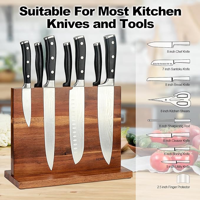 Magnetic Knife Block Double Sided Magnetic Knife Holder Rack with Strong Enhanced Magnets Acacia Wood Magnetic Knife Storage Stand - Image 2