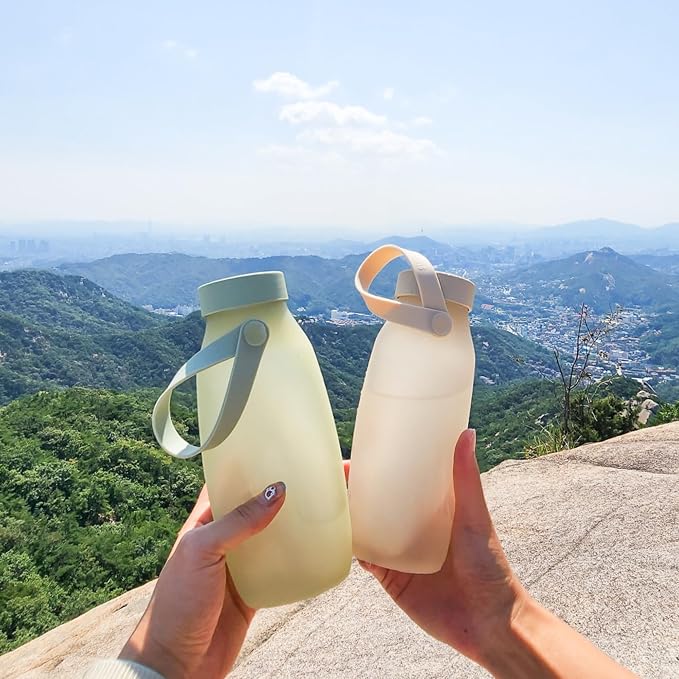 BLUE GINKGO Collapsible Water Bottle [2-Pack] – Lightweight, Foldable Silicone Bottles for Travel, Hiking, and Camping (16.9oz, Made in Korea, Peach) - Image 2