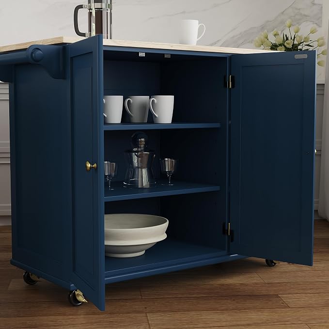 Homestyles Mobile Kitchen Island Cart with Wood Top and Dropleaf Breakfast Bar, Blue - Image 7