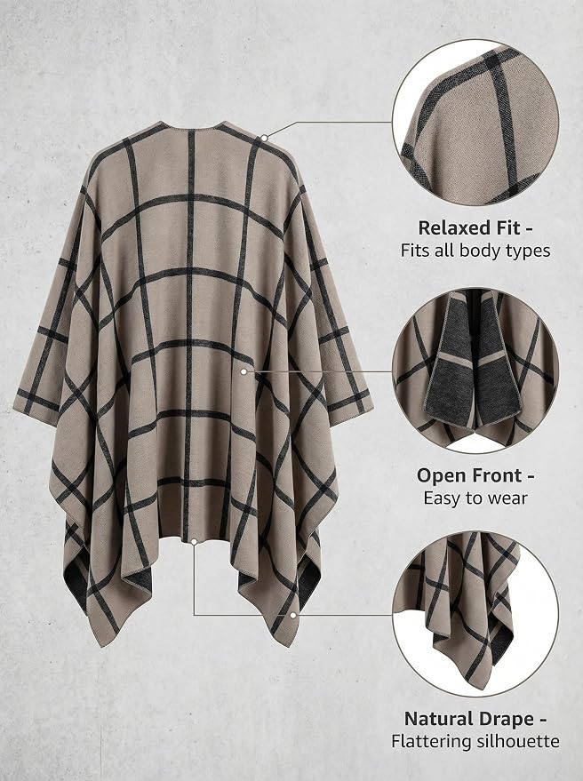 Shawl Wraps for Women Reversible Open Front Ruana Poncho Soft Cozy Cardigan for Fall and Winter - Image 5
