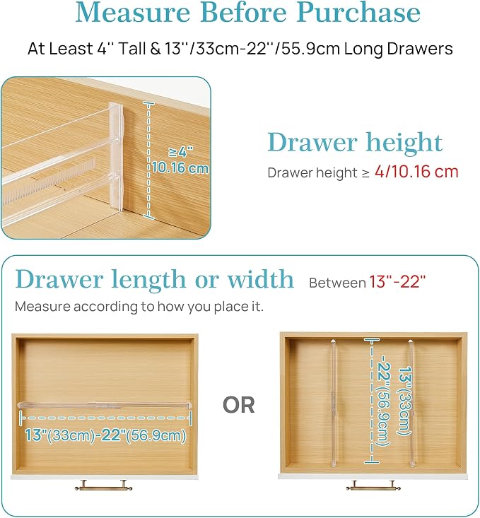 Vtopmart 4" High Drawer Dividers for Clothes, 13"-22" Adjustable, 4 pack | Expandable Dresser Drawer Organizer, Clear Plastic Separators for Dresser, Baby Clothing, Underwear, Cosmetic, Toiletries - Image 3