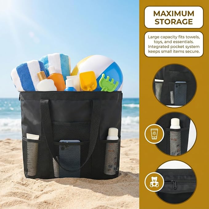 Mesh Beach Bag tote for women men cruise travel essentials swim pool towel bag for family vacation foldable must haves | foldable - Image 5
