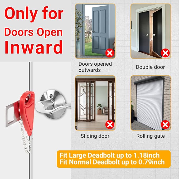 Portable Door Lock and Door Stop Alarm, Hotel Travel Security Set for Home | Hotel Safety Device for Door Security, Portable Lock for Hotel Room, Apartment, College Dorm and Travel - Image 4