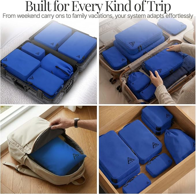 8 pcs Compression Packing Bags Cubes Set with HybridMax Double-Capacity Design - Packing Cubes for Travel Compression to Maximize Limited Luggage Space, Blue - Image 8