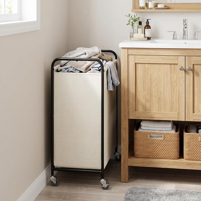 GRANNY SAYS 2 Section Laundry Sorter, 130L Large Hamper Basket with Wheels | Divided Beige Hamper Cart, Rolling Organizer for Bedroom, Bathroom - Image 7
