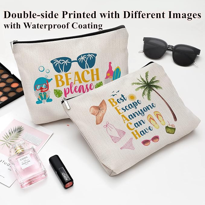 ZUYUROU Beach Makeup Bag for Women, Funny Travel Cosmetic Pouch, Beach Please Zipper Bag, Summer Vacation Gift, Tropical Aesthetic Bag for Girls, Best Escape Anyone Can Have Travel Organizer - Image 2
