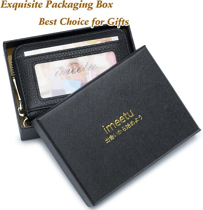 imeetu Rfid Credit Card Holder, Businese Card Case, Wallet for Women Men | Genuine Leather Card Wallet with id Window, Keychain & Double Zipper, Water-resistan Small Wallet with Gift Box, Daily Travel - Image 7