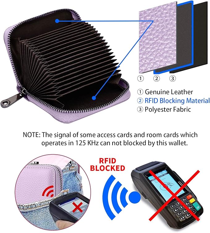 Linno RFID 20 Slots Credit Card Holder Genuine Leather Small Wallet for Women or Men with Zipper - Image 3