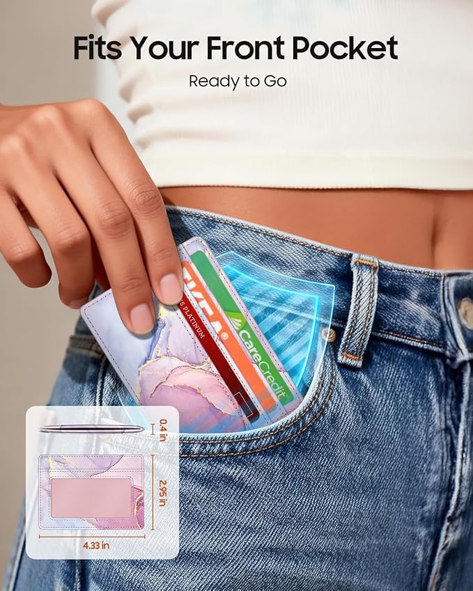 FINTIE Slim Minimalist Front Pocket Wallet RFID Blocking Credit Card Holder | Card Cases with ID Window for Men Women, glittering marble - Image 2