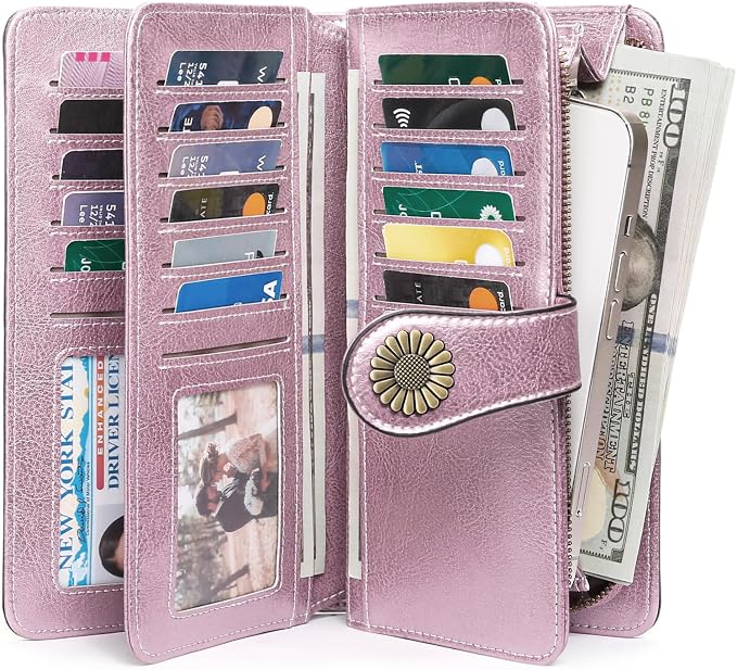 SENDEFN Wallets for Women Leather Credit Card Holder with RFID Blocking Large Capacity Wristlet | with RFID Blocking - Image 2