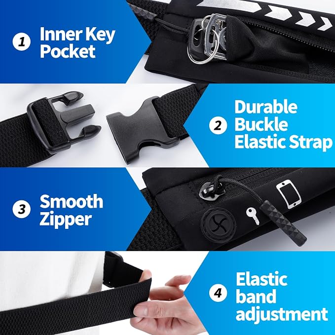 USHAKE Slim Running Belt for Women Men-Runners Phone Holder Fanny Pack, Adjustable, Bounce Free Waist Pouch bag for Workout, Money Belt, Run Gear Accessories Black - Image 7