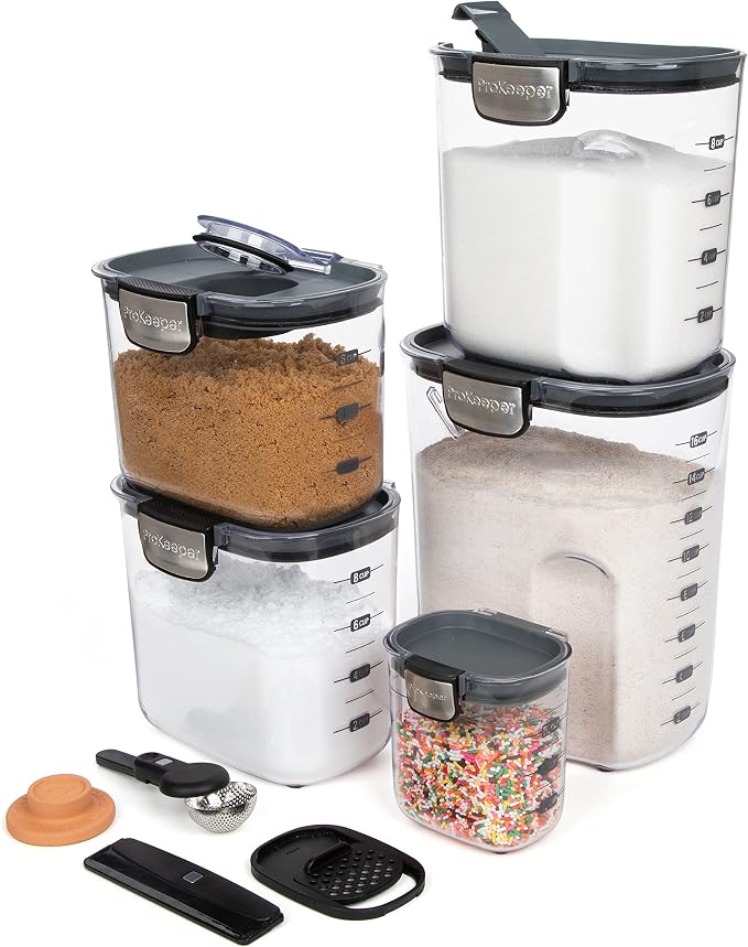 ProKeeper+ Airtight Food Storage Container Set – Clear Plastic Flour and Sugar Canister Set with Magnetic Accessories for Kitchen Organization (Grey, 9-Piece) - Image 8