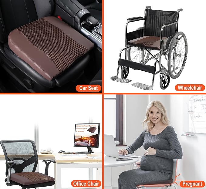 Lofty Aim Car Seat Cushion, Memory Foam Car Seat Cushions for Long Driving | Comfy Car Seat Pillow for Pain Relief, Driver Seat Cushion Adds Height, Butt Cushion for Car, Office Chair, 4D Mesh Brown - Image 6