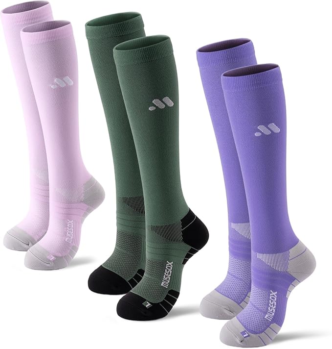 Compression Socks for Women and Men,Mild Support(3 Pairs) Unisex | Knee High,Graduated Compression,L/R Foot Labels,Breathable Fabric,Best for Flying/Nurses/Travel/Cycling/Pregnancy/Daily Wear by musesox