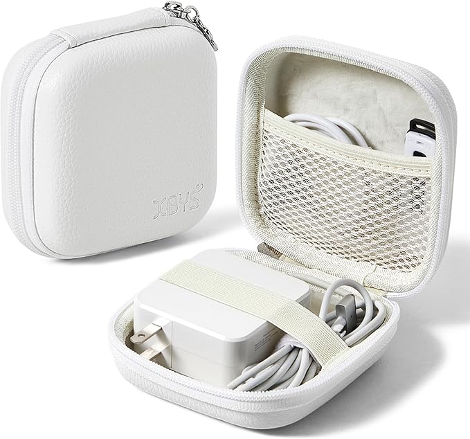 Portable Charger Case, Tech Pouch Travel Organizer, M, White | Hard Shell Electronic Storage for MacBook Power Adapter, Charging Cords, USB Drives, Power Bank Laptop Accessories by Linpr