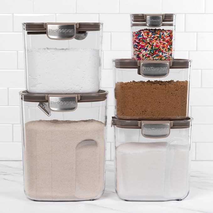 ProKeeper+ Airtight Food Storage Container Set – Clear Plastic Flour and Sugar Canister Set with Magnetic Accessories for Kitchen Organization (Taupe, 9-Piece) - Image 3