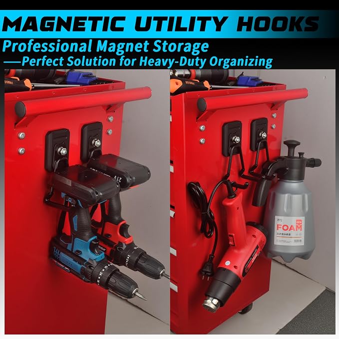 Heavy Duty Magnetic Hook, Large Utility Storage Magnetic Garage Hooks, Strong Magnet Hooks for Hanging Power Tool Hose Drill Metal Cart in Garden Workshop Kitchen (4Pack) - Image 6