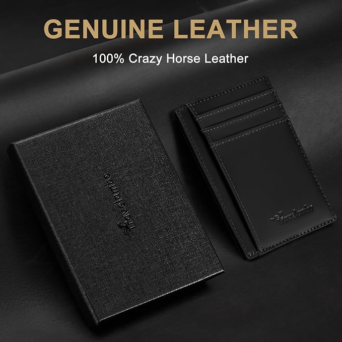 Travelambo 100% Genuine Leather Wallet for Men and Women, Slim Minimalist RFID Blocking Front Pocket Credit Card Holder with Gift Box - Image 2