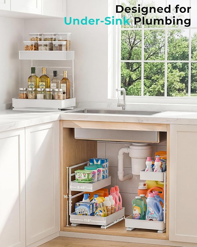 EVERIE Metal Pull Out Slide Shelf Organizer for Framed or Frameless Under Sink CabinetsOrganization in Kitchen, Bathroom, Counter, Cabinets (White, 1 Set) - Image 6