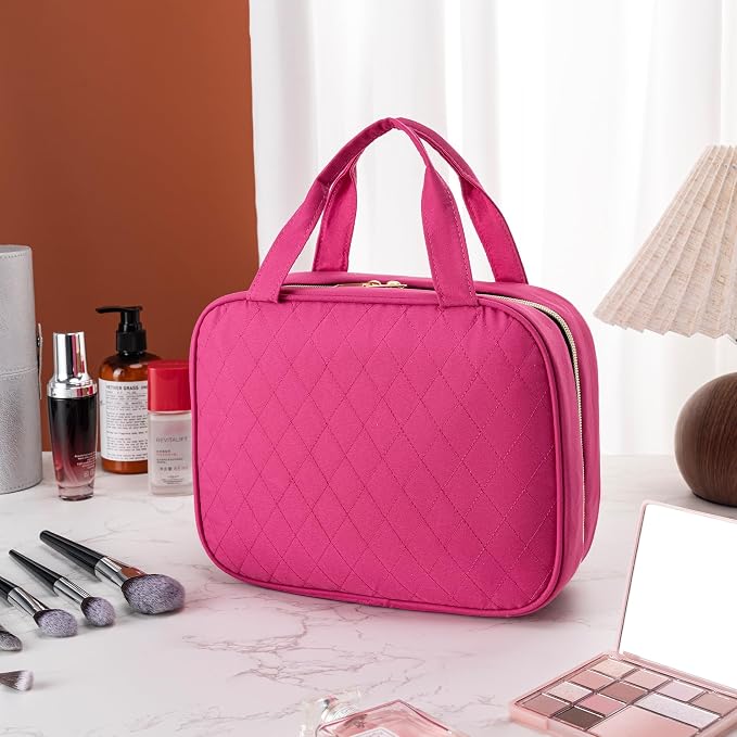 Travel Toiletry Bag for Women, Large Hanging Makeup Cosmetic Bag, Rose Red | Big Compartment but Portable, Water-resistant Makeup Organizer Bags for Accessories, Shampoo, Full-size Container, Toiletries - Image 5