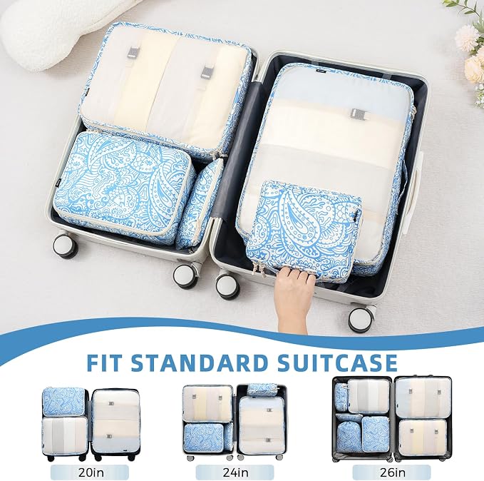 BAGAIL 8 Set Packing Cubes Luggage Packing Organizers for Travel Accessories-Blue paisley - Image 6