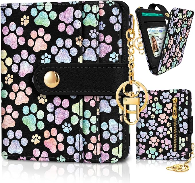 Jogjam Dog Paw Rfid Women Wallet, Small Slim Thin Credit Card Holder | PU Leather Bifold Cash Zipper Coin Pocket ID Window, for Female Ladies Teen Girls Girly Gifts by Jogjam