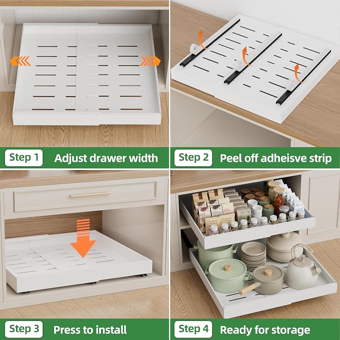 PAKETA 2 Pack Expandable Pull Out Cabinet Organizer,21" Deep | Pull Out Drawers for Cabinets with width from 12" to 20",Sliding Drawers for Cabinets with Upgrade 3 Slide Rails,hold 65 lbs - Image 6
