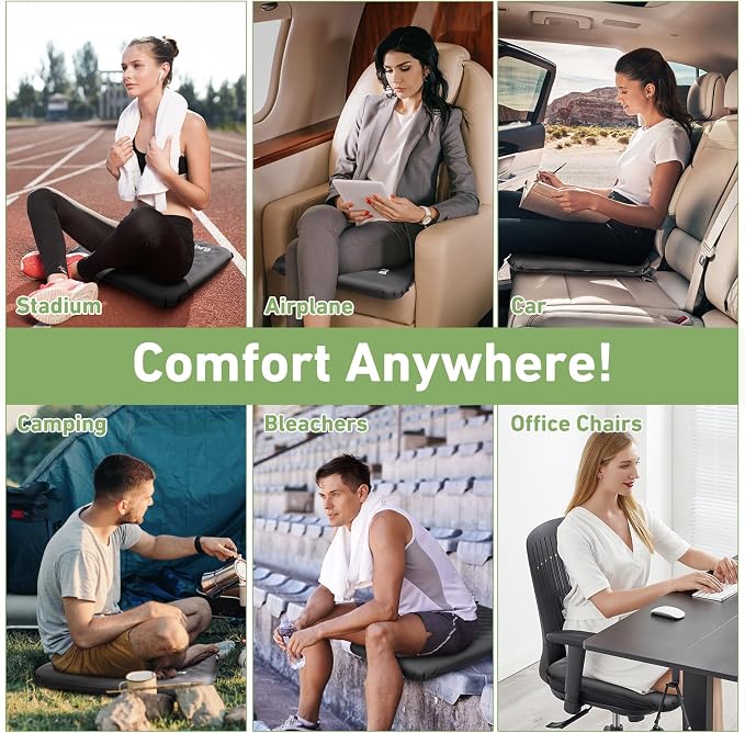 Inflatable Seat Cushion, Self Inflating Compact Stadium Seat Cushion | Airplane Bleacher Seat Cushion Comfortable & Portable Blow-Up High Density Foam Pad for Travel Outdoors Camping (Grey) - Image 8