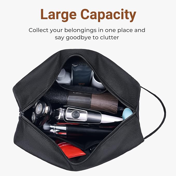 Elviros Travel Toiletry Bag for Women and Men,Lightweight Makeup Bag Hanging Dopp Kit with Shaving Compartment Cosmetic Organizer Large Tool Bag Travel Essentials,Gifts for Men(Large,Black) - Image 2