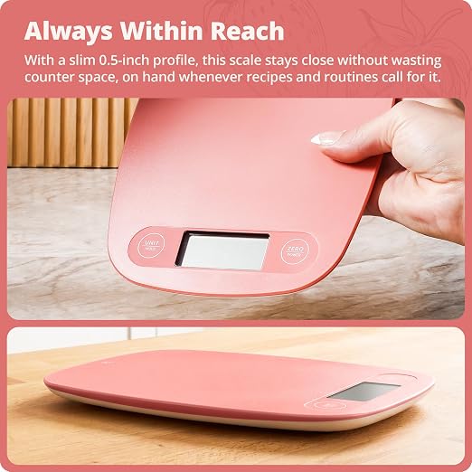Greater Goods Food Scale, Slim & Compact Build, 1g Precision (Coral Pink) | Digital Kitchen Scale for Cooking, Meal Prep & Portion Control, Tare, Auto Shut-Off, g/oz/lb/ml Conversion & Calorie Tracking - Image 2