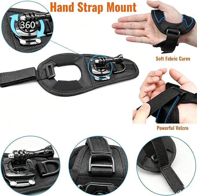 Accessories Kit for Action Camera, Chest Strap Harness + Head Strap Mount + 360° Rotating Hand Strap Mount and Backpack Clip Holder, 4 in 1 Universal Adjustable Sport Camera Accessories Kit - Image 5