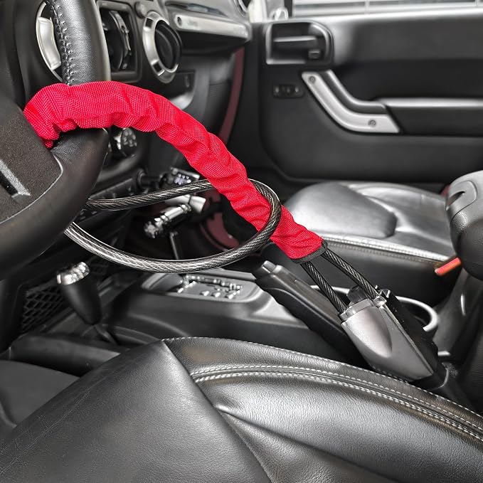 KAYCENTOP Car Steering Wheel Lock, Seat Belt Lock, Car Locks Anti-Theft Device with Aluminum Alloy Lock Housing, Max 17 Inch Length, High Visibility and Light-Weight, Universal Fit, 3Keys(Red) - Image 8