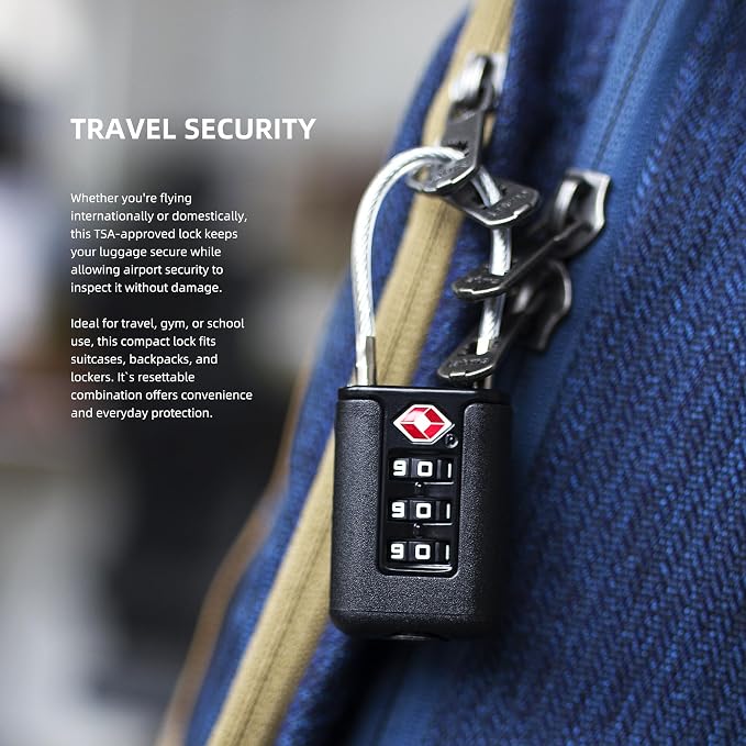 Luggage Locks TSA Approved 2 Pack, Small Padlock Combination, TSA Locks for Luggage, Cabel Combo Padlock with Code, for Suitcase, Backpack Zipper, Locker, Gun Case, Ammo Can (Black+Blue) - Image 2
