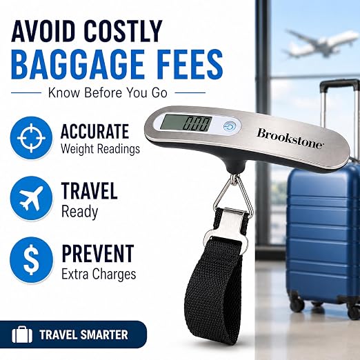 Brookstone Digital Luggage Scale, Compact Handheld, Portable | Quick Accurate Readings on the Go, Durable Strap and Hook System Attaches to Bags, Clear Display, Rechargeable for Trips - Image 2