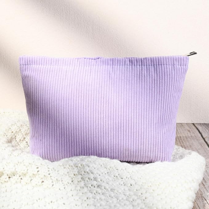 SOIDRAM 2 Pcs Corduroy Makeup Bag Large Cosmetic Bag Toiletry Bag Makeup Pouch Travel Bag Organizer Cute Makeup Brushes Aesthetic Accessories Storage Bag for Women Purple - Image 6