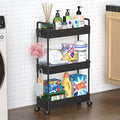 SOLEJAZZ Slim Rolling Storage Cart Skinny Bathroom Organizer, 3 Tier, Black | Thin utility cart with wheels for bathroom, laundry room, bedside, kitchen, dorm, office, next to fridge, small narrow places by SOLEJAZZ
