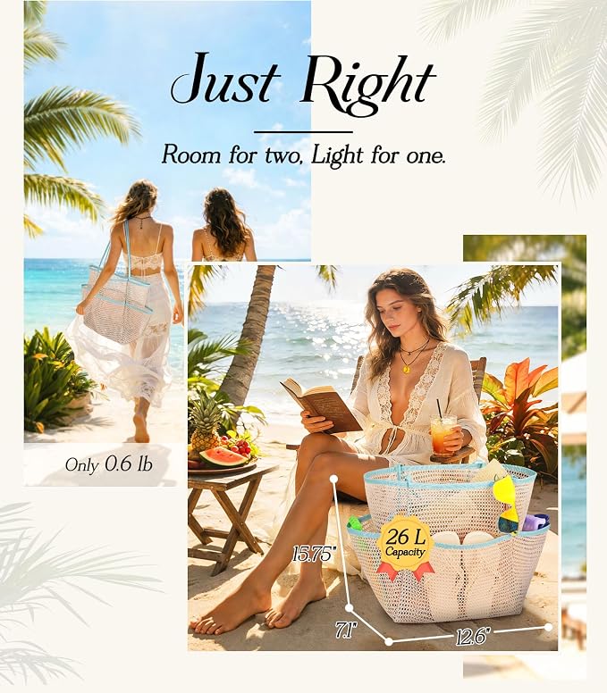 Cruise Essentials Beach Bag for Women, Mesh Tote with Detachable Pouch | Chic Design - Image 4