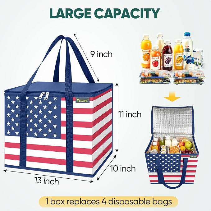 BALEINE 1PK Insulated Reusable Grocery Bag, Heavy Duty Shopping Tote | Foam & Foil Insulation, 9" Long Handles, Reinforced Bottom Keeps Upright, Fold Flat Storage, Water-Resistant Shopping Bag - Image 5