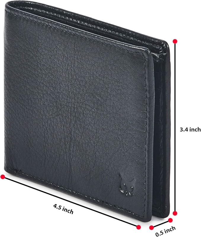 Real Leather Mens Bifold Wallet RFID Blocking Slim Minimalist Front Pocket - Thin & Stylish with ID Window in Gift Box (Nappa, Black) - Image 2