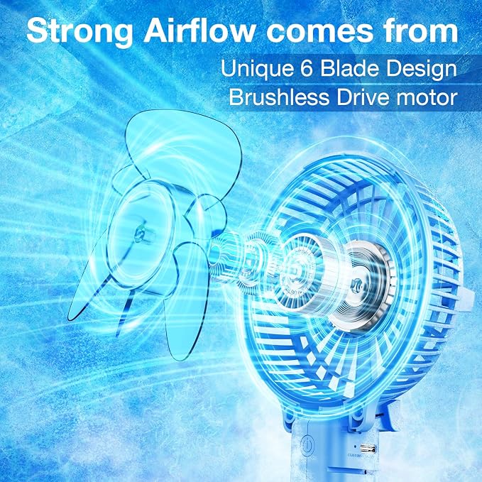 VersionTECH. Portable Handheld Fan, Powerful+Durable+180° Foldable, Mini Hand Fans with USB Rechargeable Battery Operated Cooling Accessories for Personal Use, Travel, Office Blue - Image 2